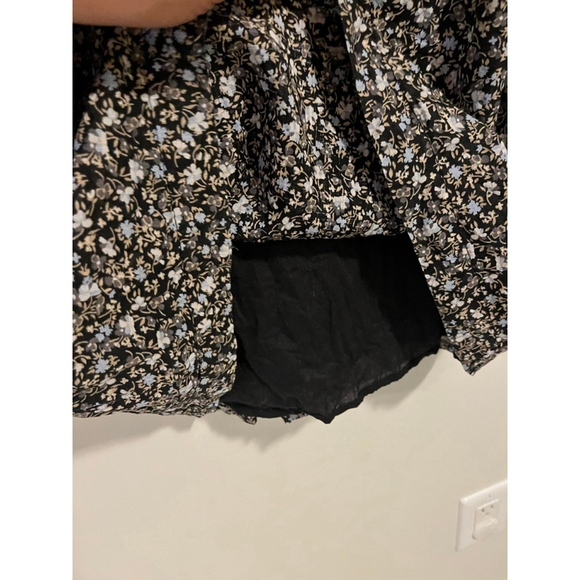 Free People Making Plans Black Blue Floral Mini Dress with Blue Accents Collar - Picture 7 of 11